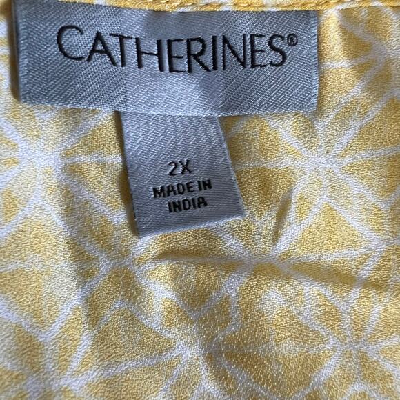 Catherines Cold Shoulder Yellow Brown‎ Blouse Size 2X - Picture 6 of 7